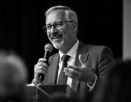 Black-and-white editorial portrait illustrating transformation