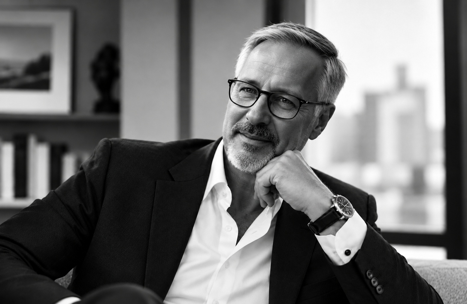 Black-and-white portrait of Frédéric Bouzy